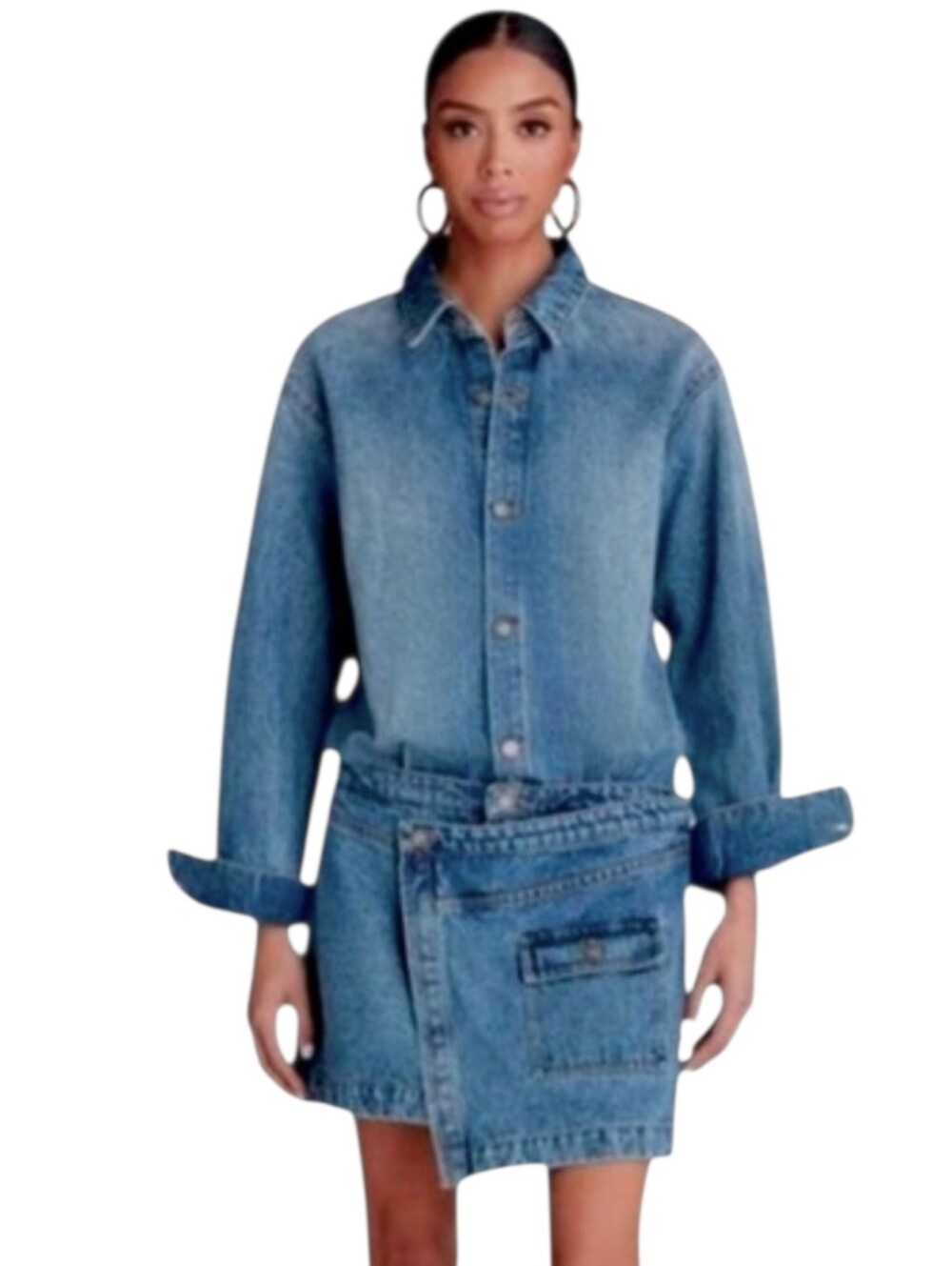 KBB by KAHLANA Women's Long Sleeve The Asymm Denim Medium Wash